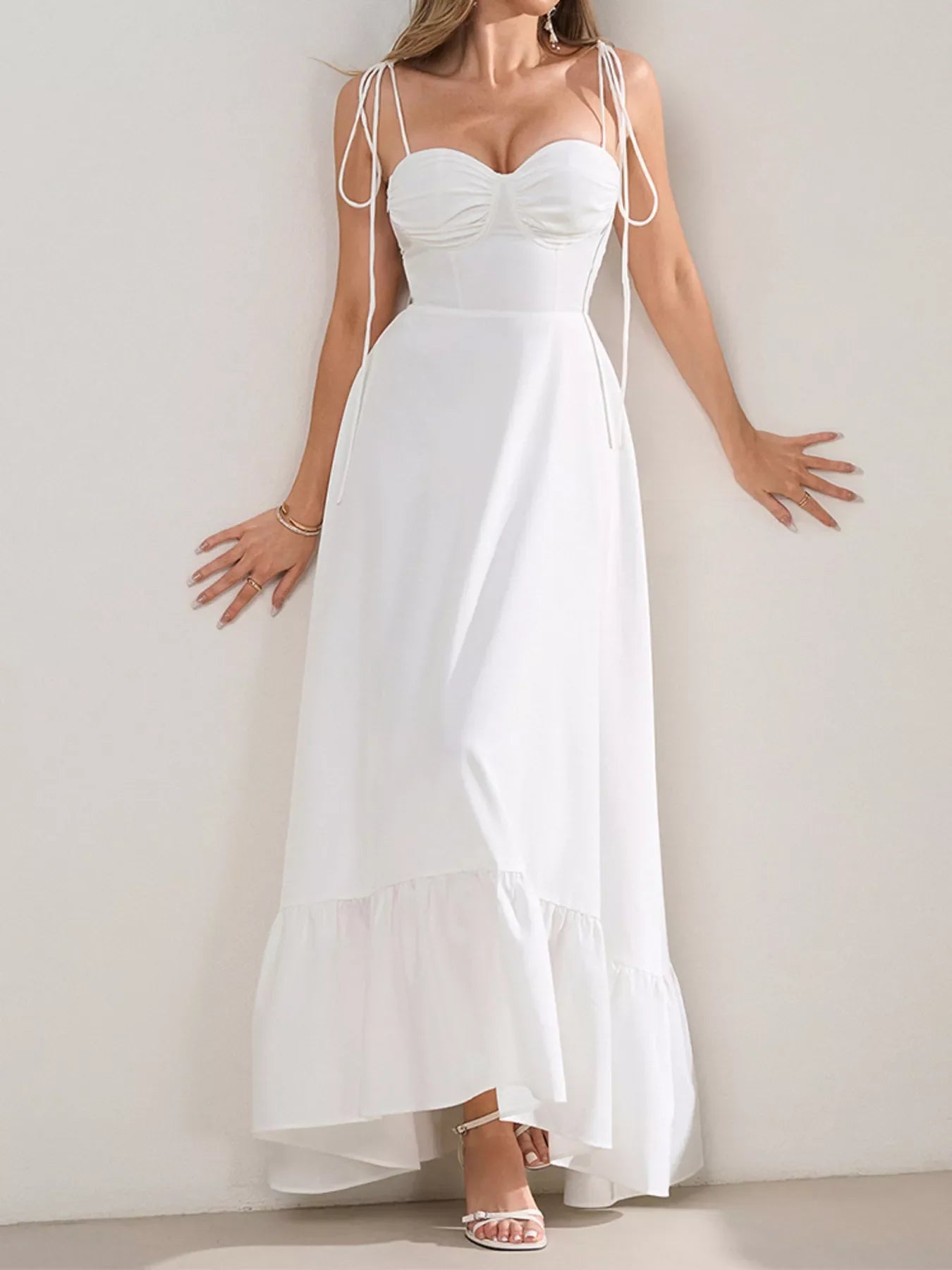 Hazel Blues® |  Sweetheart Neck Tie-Strap Ruffle Hem Maxi Dress
