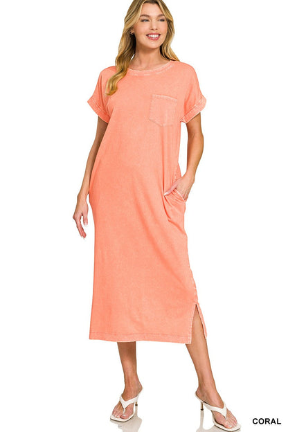 Hazel Blues® |  Zenana Washed Exposed Seam Short Sleeve T-Shirt Dress