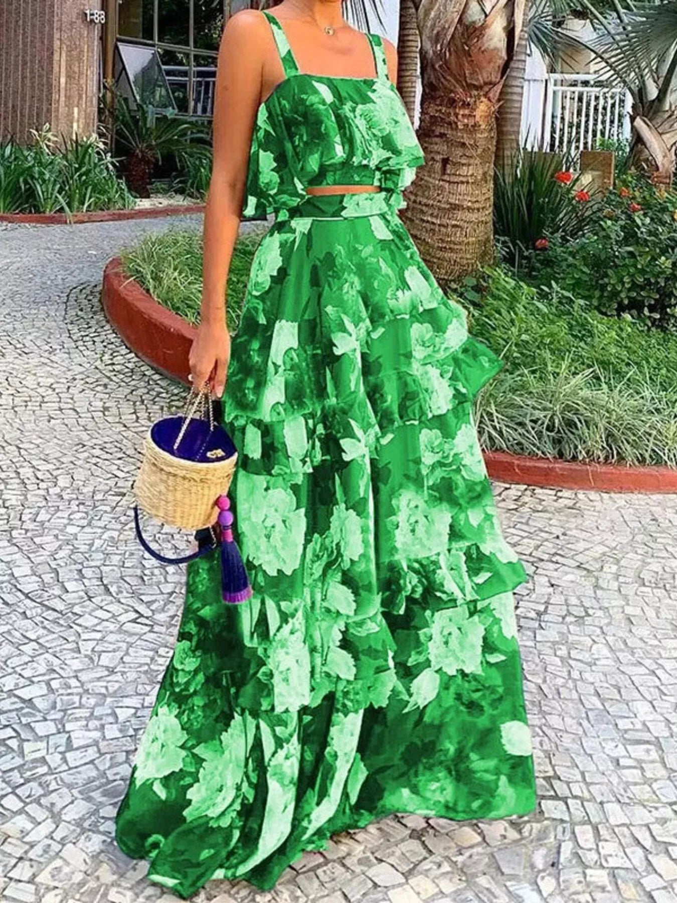 Hazel Blues® |  Floral Print Ruffle Cami and Skirt Two-Piece Set