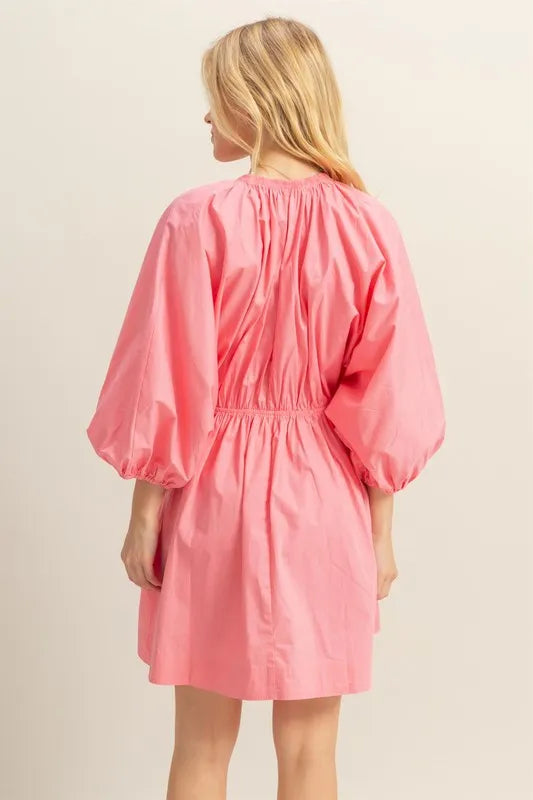 Hazel Blues® |  HYFVE Plunge Balloon Sleeve Poplin Mini Dress with Pockets