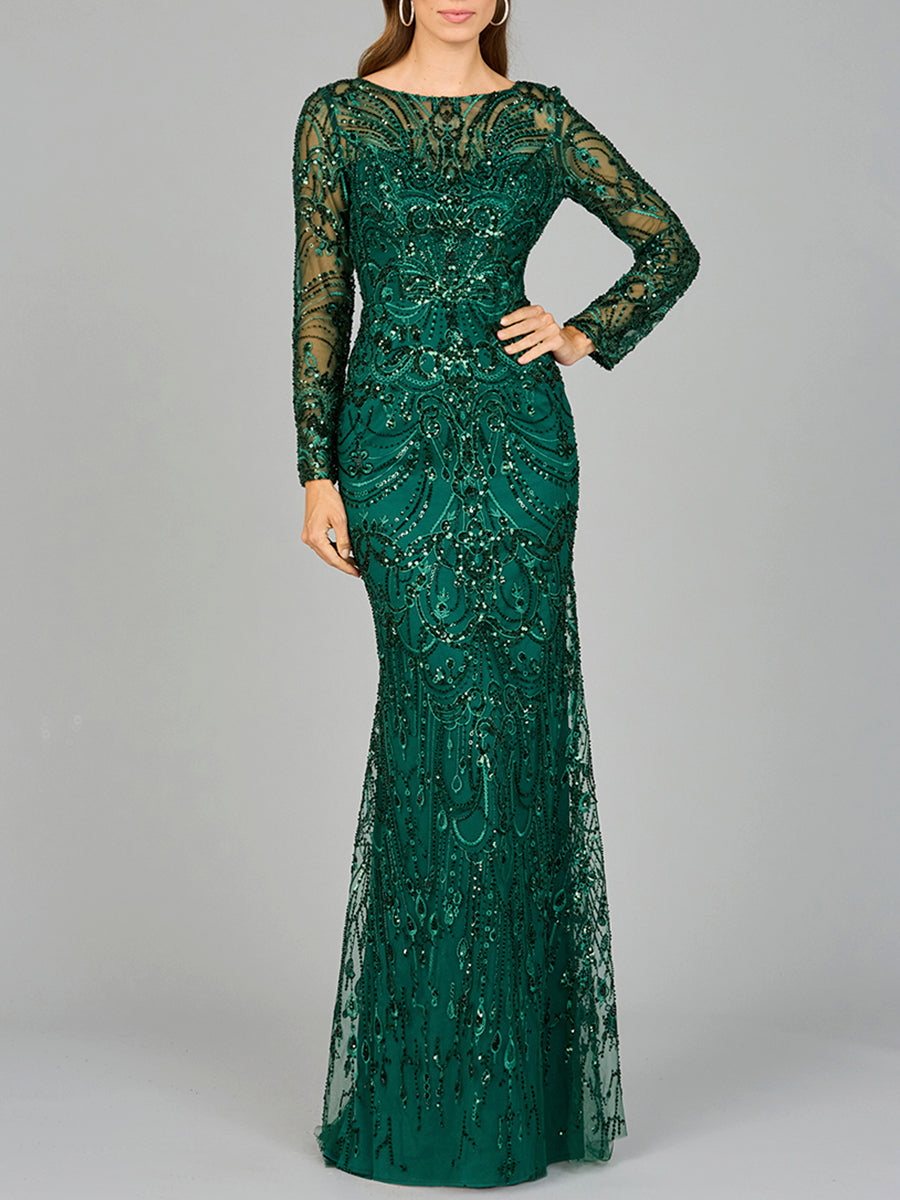 Lara Dresses 29050 Long Sleeve Formal Beaded Lace Evening Dress