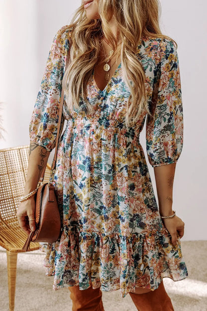 Hazel Blues® |  Floral Print Ruffle Hem Mini Dress