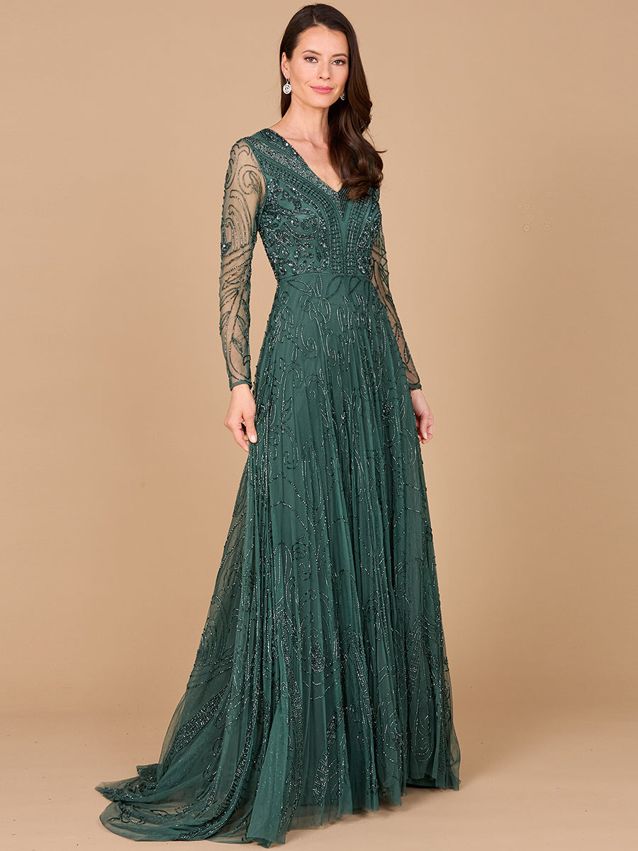 Lara Dresses 29116 Long Sleeve Formal A Line Beaded Evening Dress