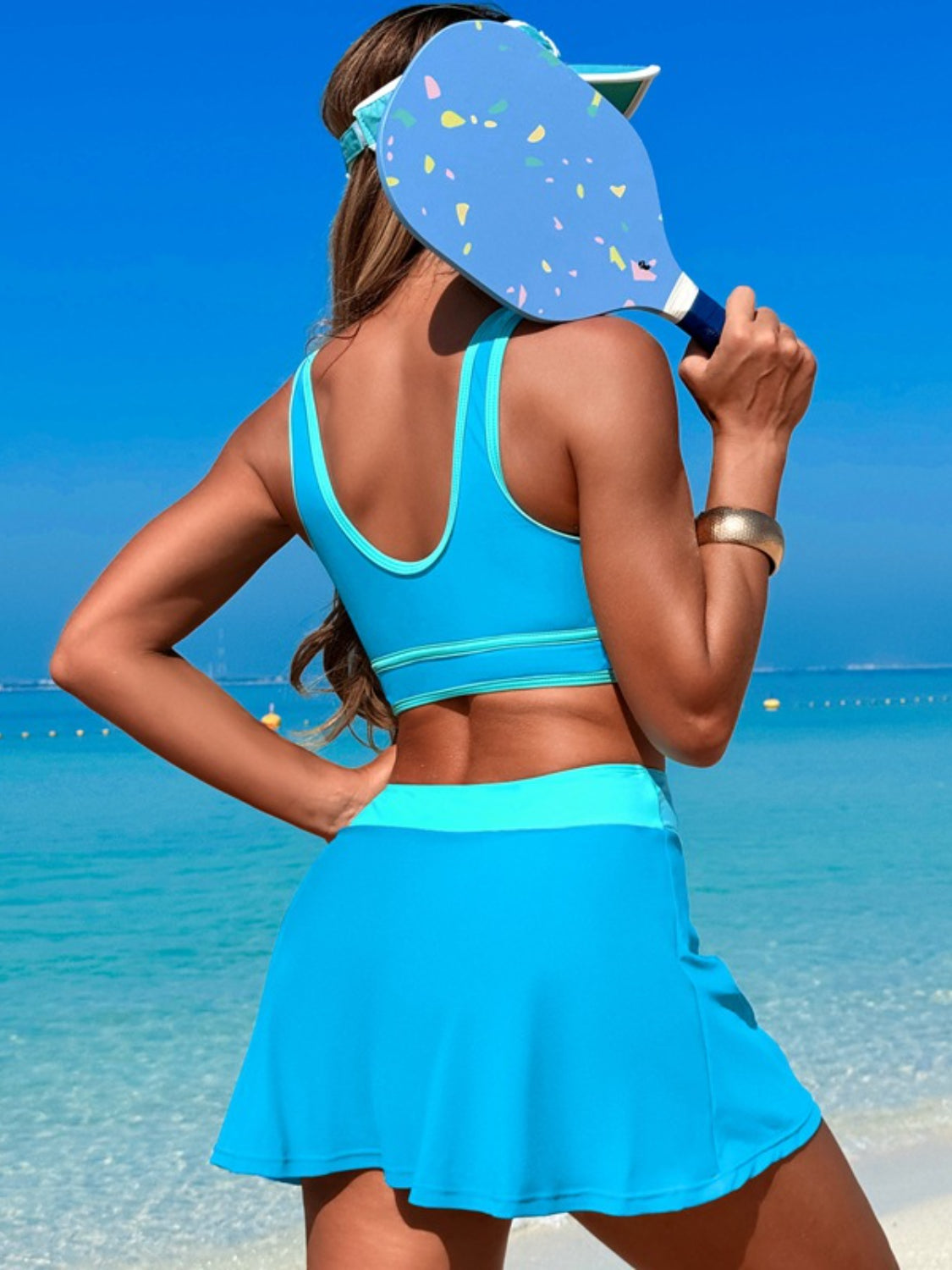 Hazel Blues® | Scoop Neck Top and Skort Swim Set