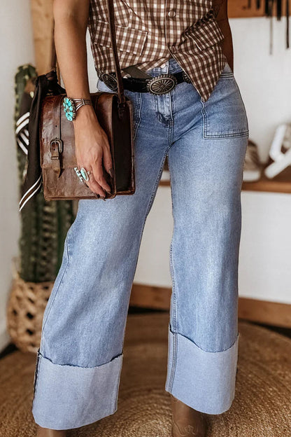 Hazel Blues® |  Beau Blue Turn-up Cuffs Womens Loose Jeans