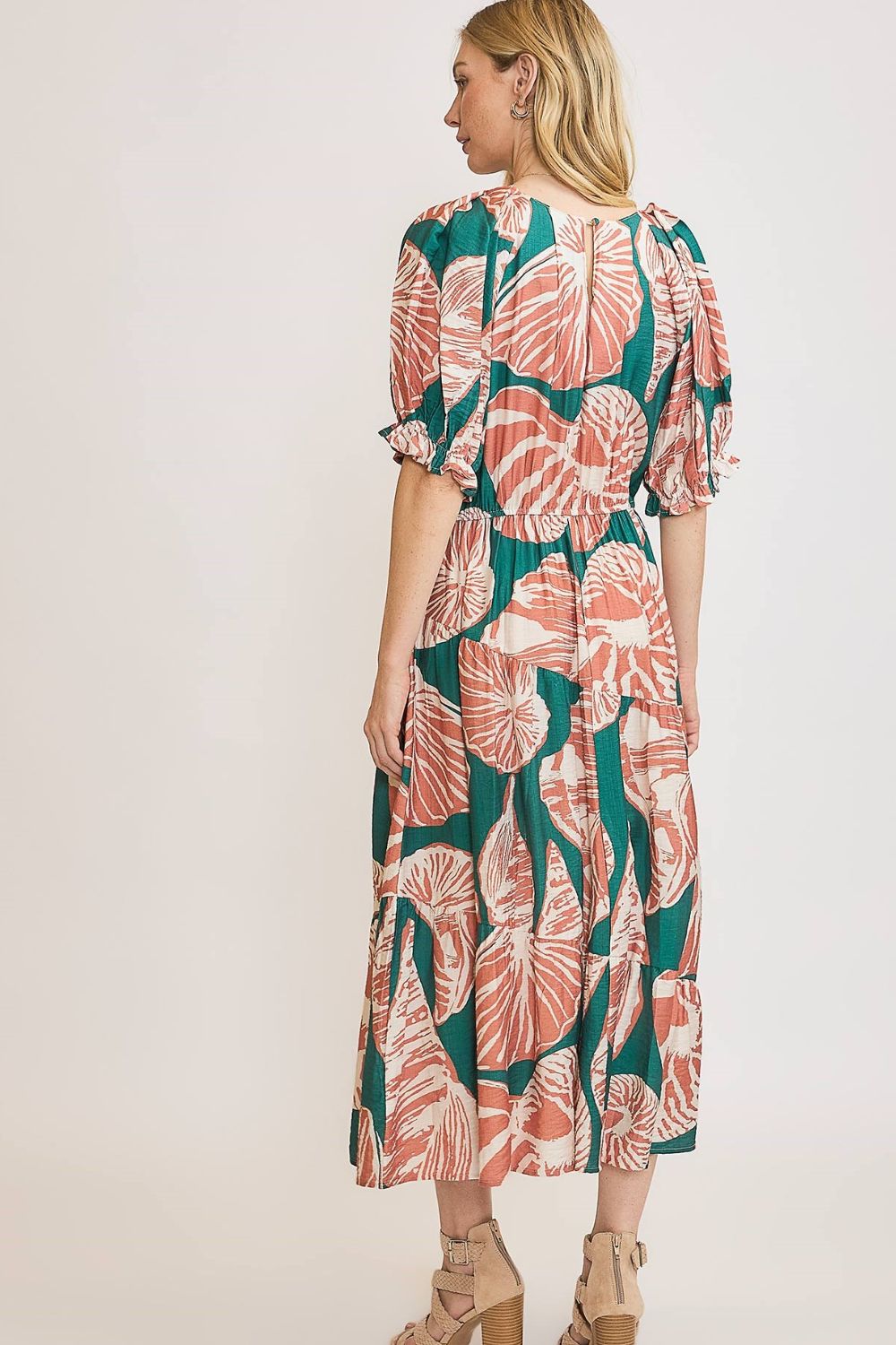 Hazel Blues® | Umgee Printed Notched Puff Sleeve Midi Dress