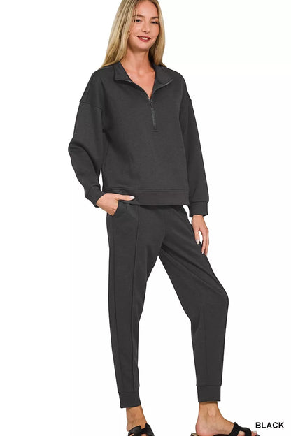 Hazel Blues® |  Zenana Scuba Half Zip Pullover and Jogger Set