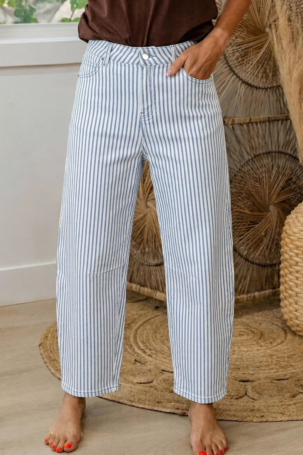 Hazel Blues® |  Striped Barrel Leg Jeans