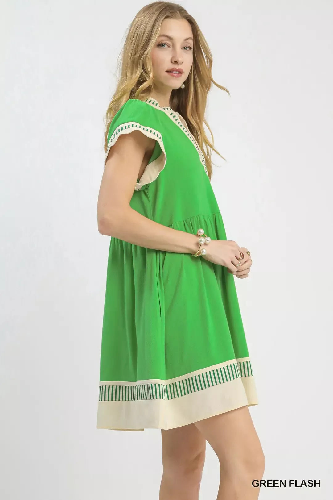 Hazel Blues® |  Umgee Linen Color Block Flutter Sleeve Dress