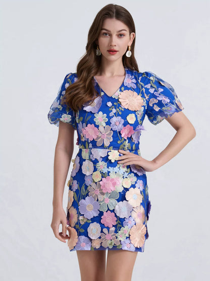 Hazel Blues® |  Floral Puff Sleeve Mini Dress