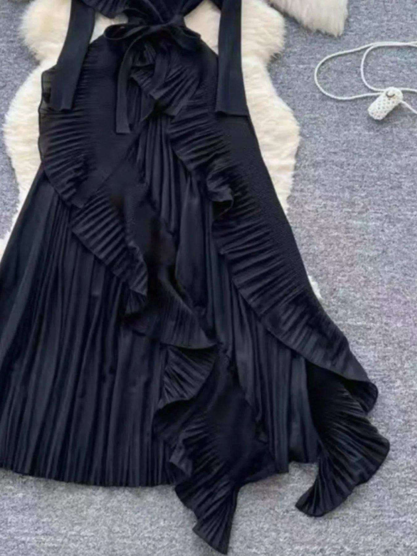 Hazel Blues® |  Ruffle Trim Pleated Midi Dress