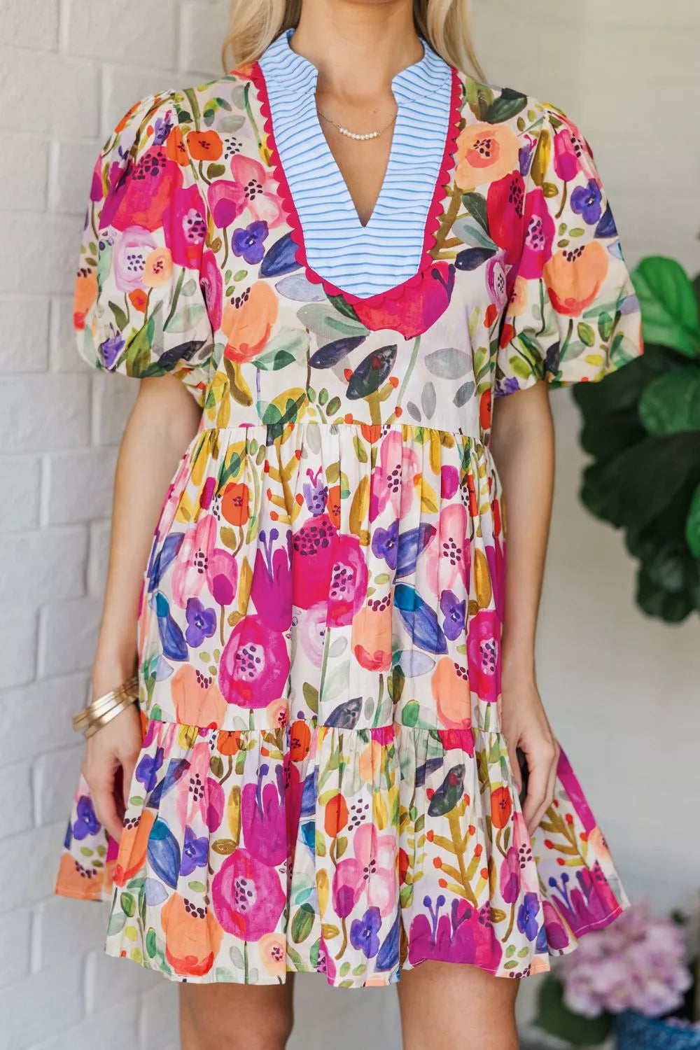 Hazel Blues® |  Floral Print Tiered Mini Dress