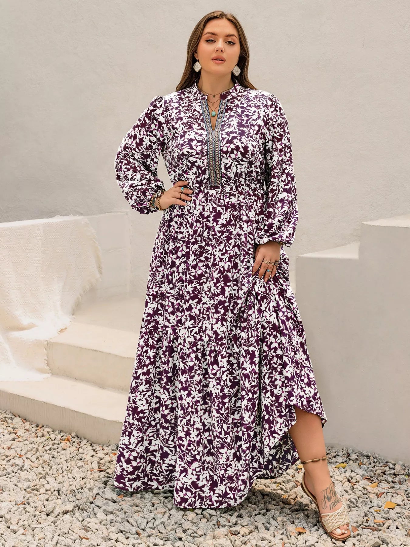 Hazel Blues® | Floral Print Maxi Dress with Long Sleeves