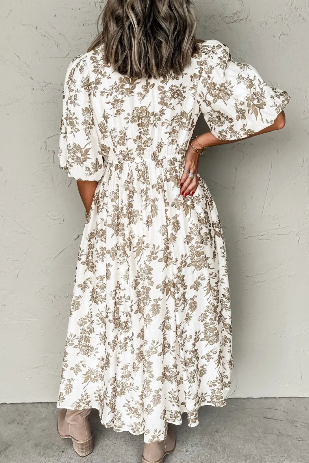 Hazel Blues® |  Printed Button Front Puff Sleeve Dress