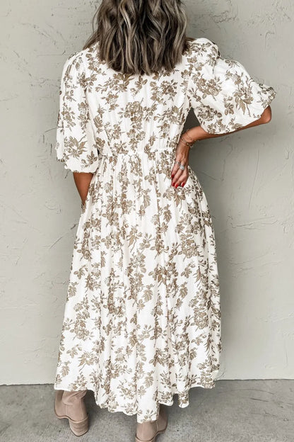 Hazel Blues® |  Printed Button Front Puff Sleeve Dress