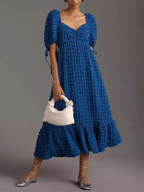Hazel Blues® |  Textured Sweetheart Neck Short Sleeve Dress