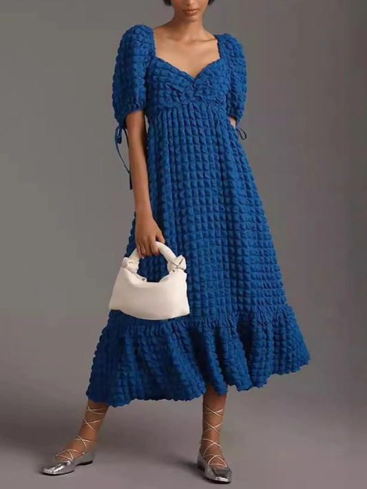 Hazel Blues® |  Textured Sweetheart Neck Short Sleeve Dress