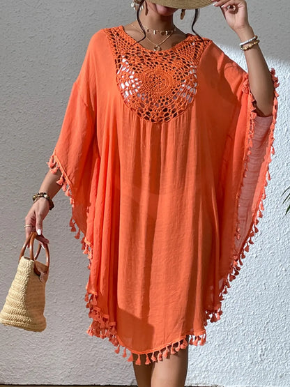 Hazel Blues® | Tassel Cutout Scoop Neck Cover-Up Dress