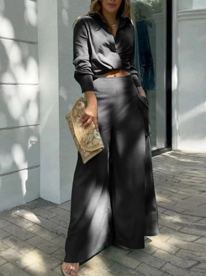 Hazel Blues® |  Long Sleeve Shirt and Wide Leg Pants Set
