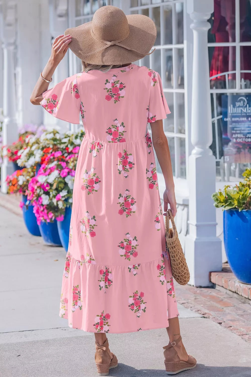 Hazel Blues® |  Notched Neck Flutter Short Sleeve Floral Print Dress