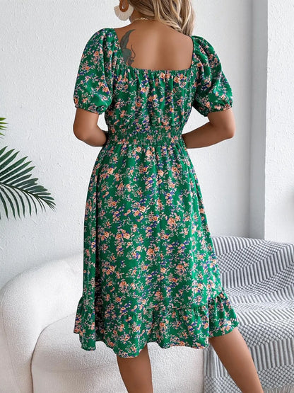 Hazel Blues® |  Ruffled Hem Floral Puff Sleeve Dress