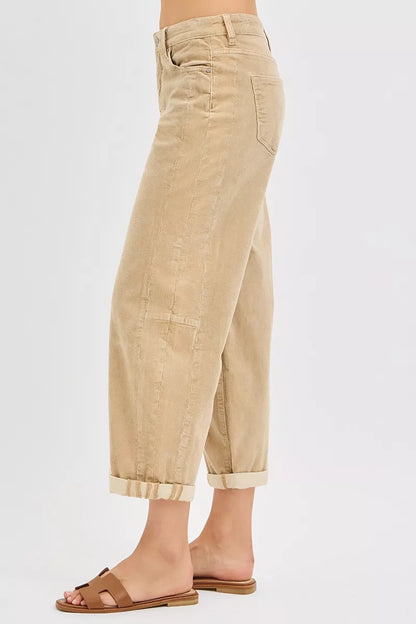 Hazel Blues® |  RISEN High Rise Crop Barrel Cordurory Pants