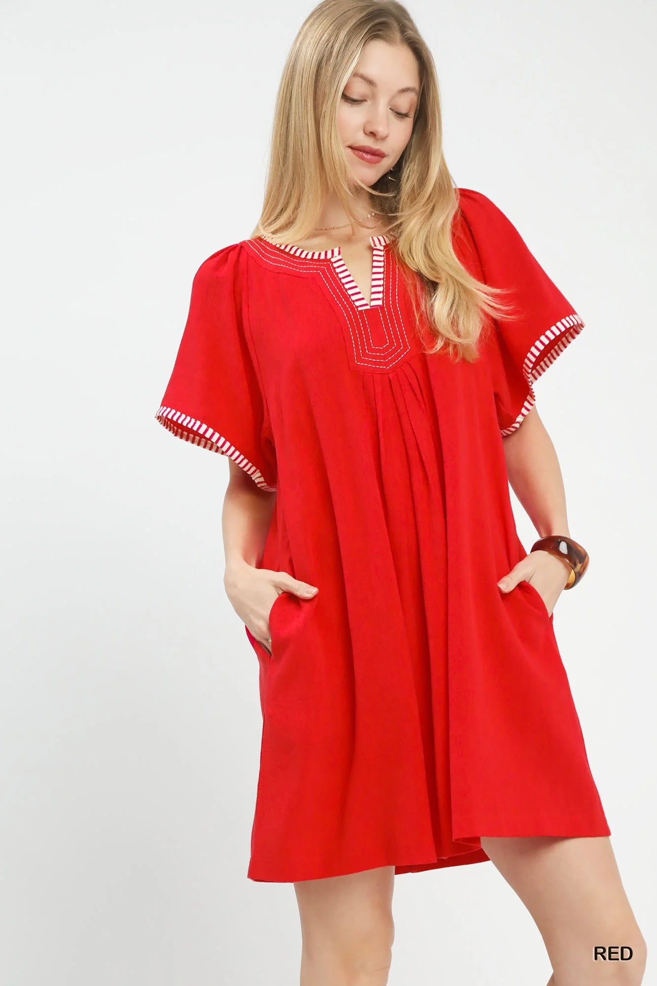 Hazel Blues® |  Umgee Linen Trim Tunic Dress