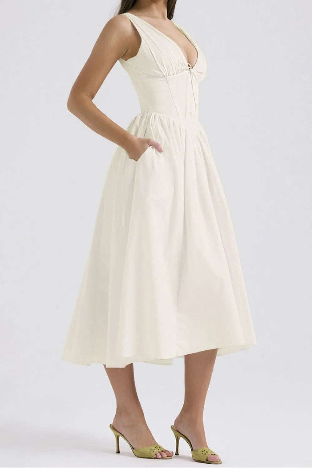 Hazel Blues® |  Ruched V-Neck Sleeveless Dress with Pockets