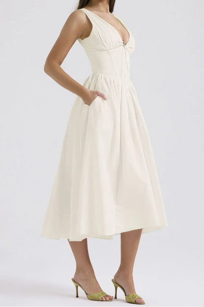 Hazel Blues® |  Ruched V-Neck Sleeveless Dress with Pockets