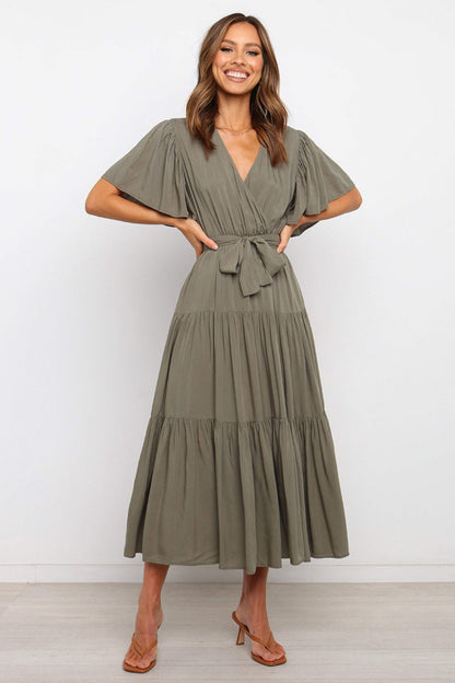 Hazel Blues® |  Tied Tiered Short Sleeve Midi Dress
