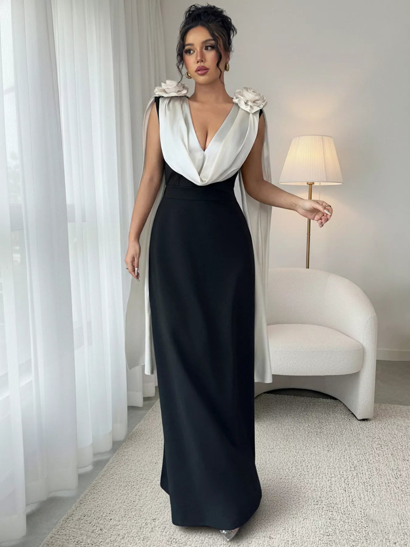 Hazel Blues® |  Floral Applique Two Tone Maxi Dress