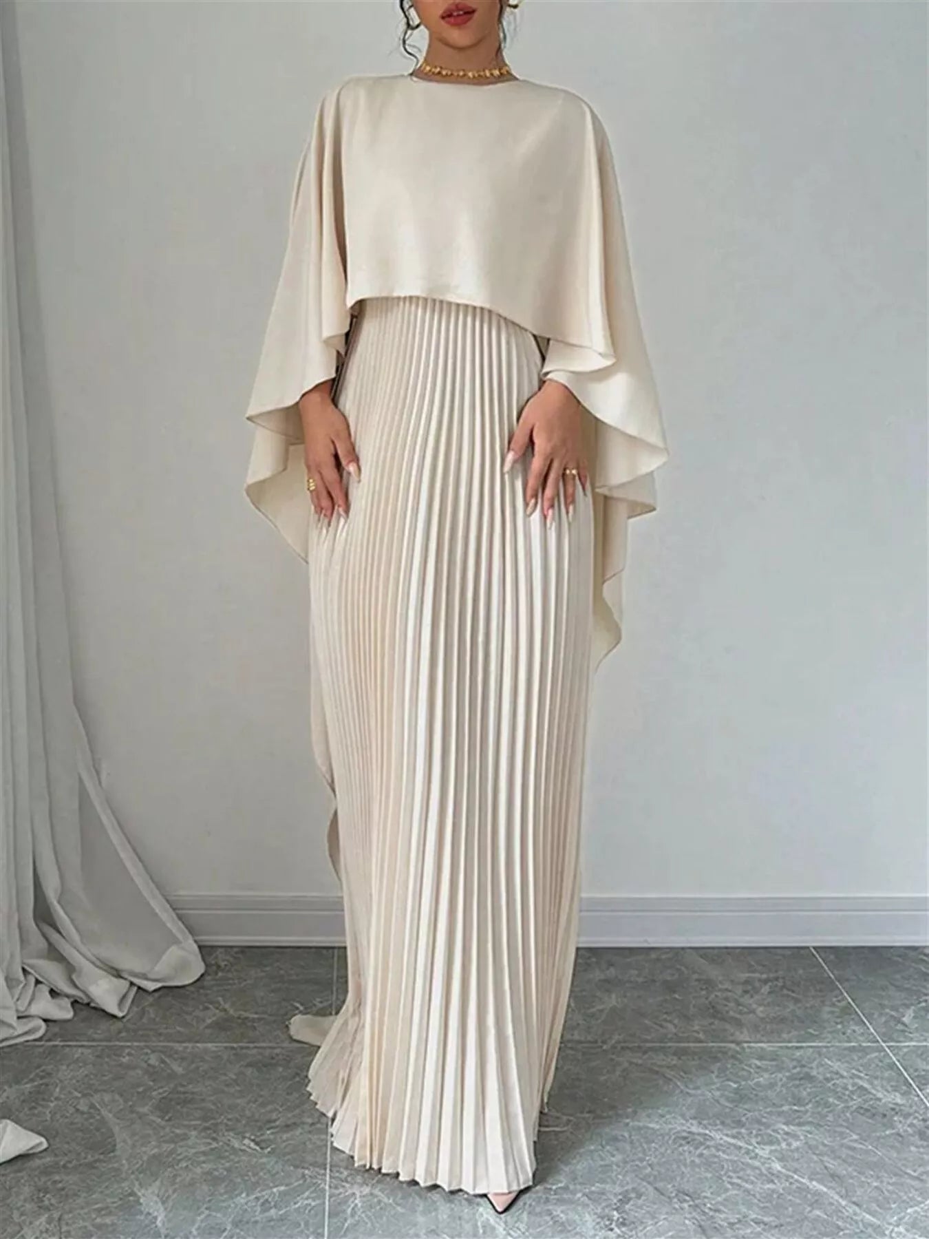 Hazel Blues® |  Cape Pleated Maxi Dress