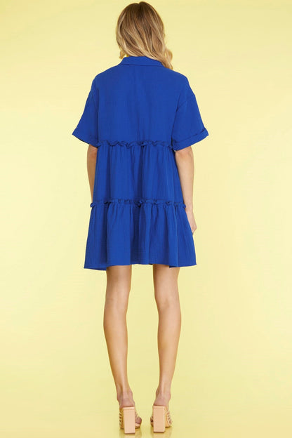 Hazel Blues® | She + Sky Button Front Frill Tiered Mini Dress