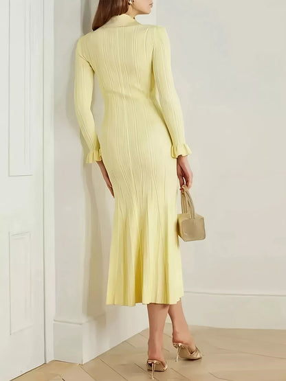 Hazel Blues® |  Button-Down Flounce Sleeve Sweater Dress