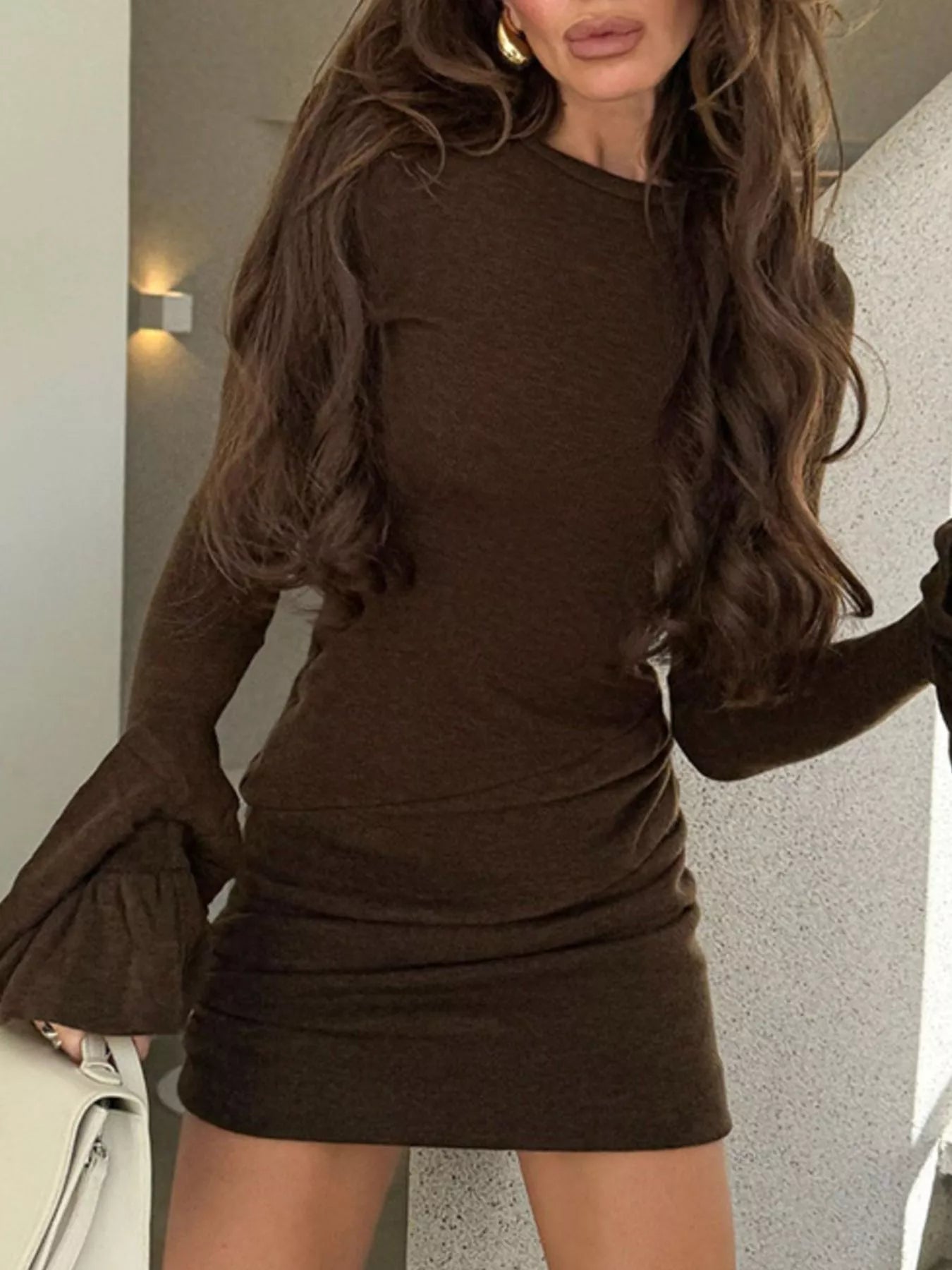 Hazel Blues® |  Ruched Flounce Sleeve Mini Dress