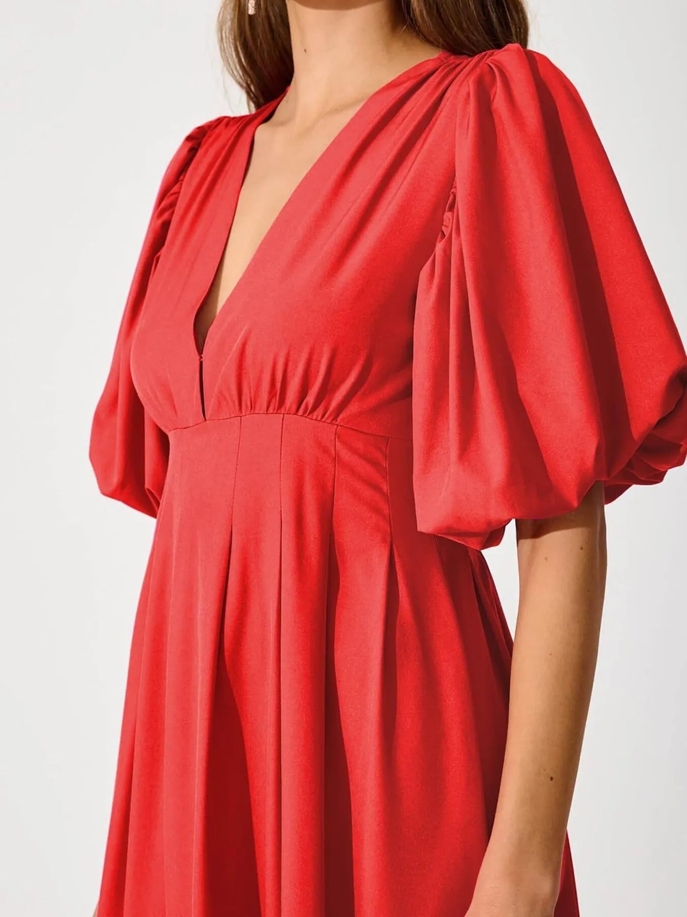Hazel Blues® |  V-Neck Puff Sleeve Midi Dress