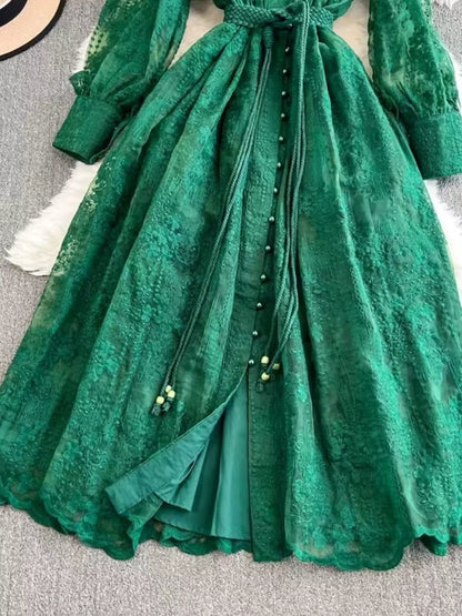 Hazel Blues® |  Lace Tie Waist Long Sleeve Dress