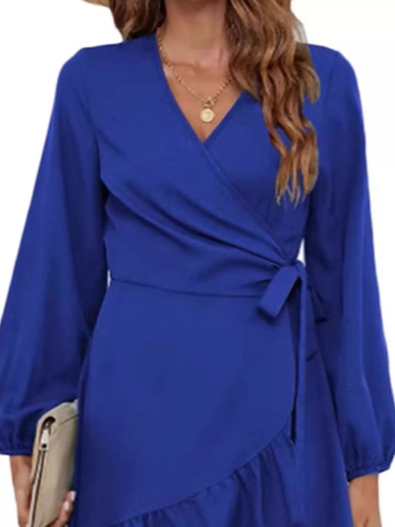 Hazel Blues® |  Ruffle Hem Long Sleeve Wrap Dress