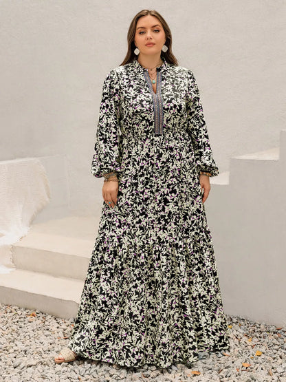 Hazel Blues® | Floral Print Long Sleeve Tiered Maxi Dress