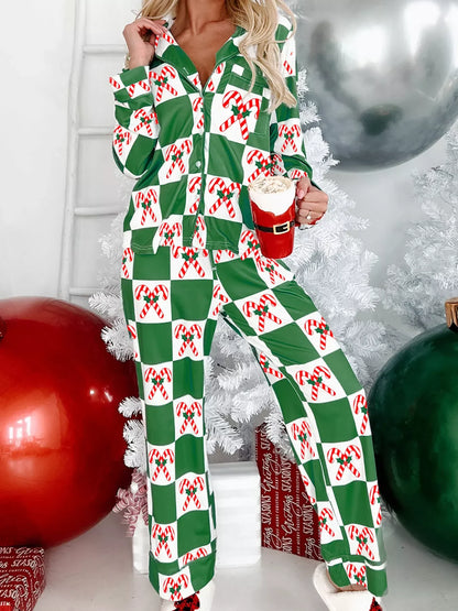 Hazel Blues® |  Candy Cane Checkered Pattern 2pcs Pajama Set