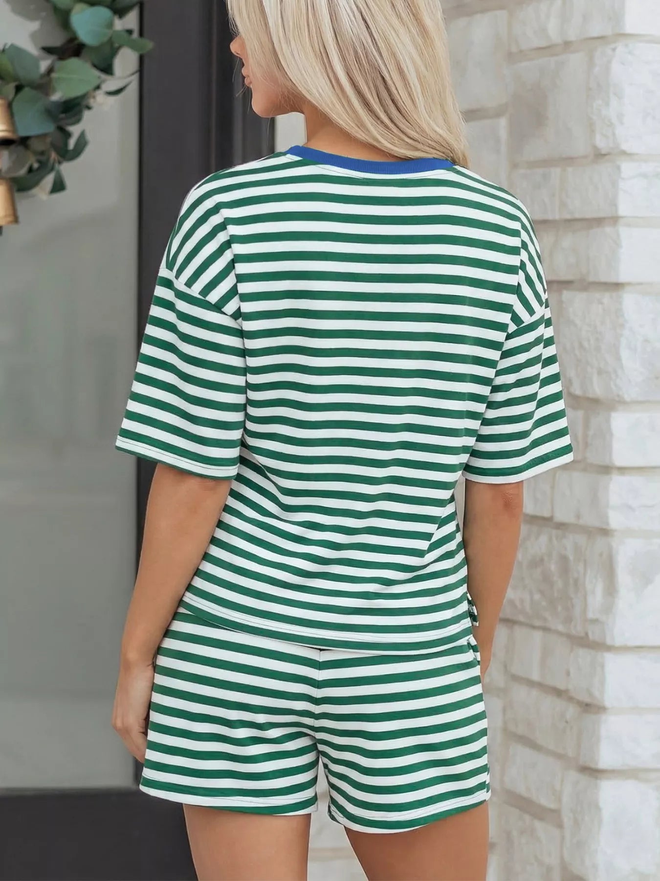 Hazel Blues® |  Stripe Boxy Tee and Drawstring Elastic Waist Shorts Set