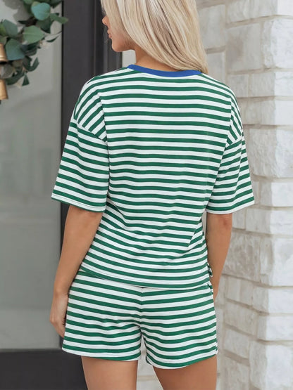 Hazel Blues® |  Stripe Boxy Tee and Drawstring Elastic Waist Shorts Set