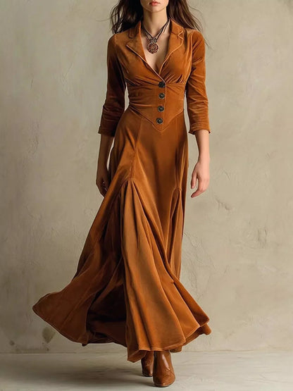 Hazel Blues® |  Velvet Button Front 3/4 Sleeve Maxi Dress
