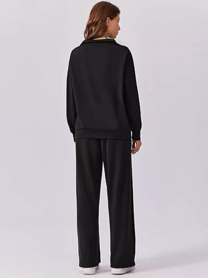 Hazel Blues® |  Relaxed Fit Quarter-Zip Top and Pants Set