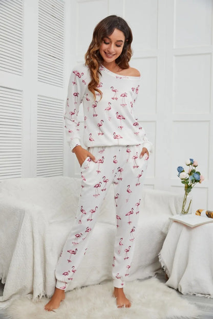 Hazel Blues® |  Flamingo Long Sleeve Top and Pants Lounge Set