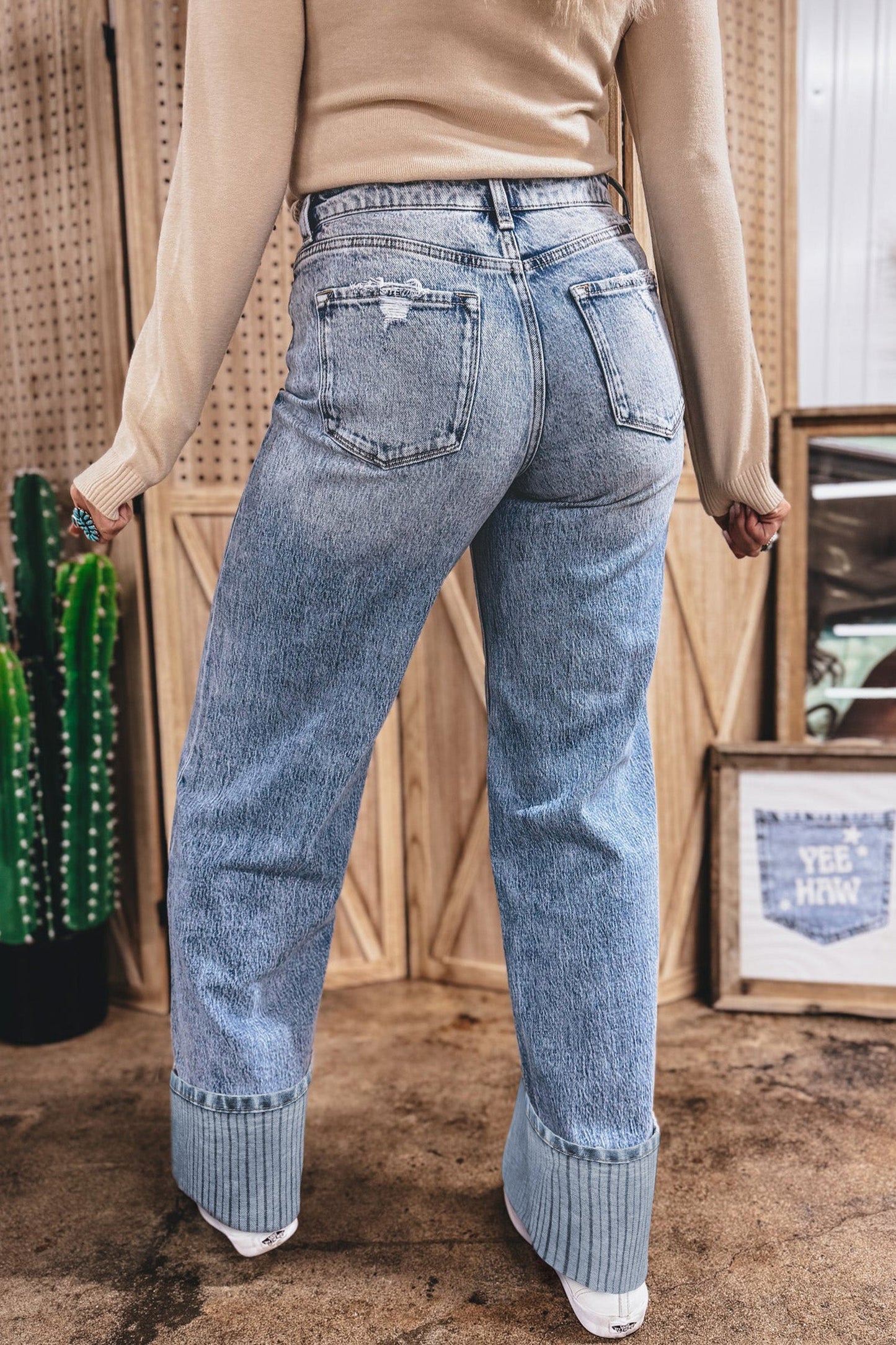 Hazel Blues® |  Ashleigh Blue Cuffed Straight Loose Jeans