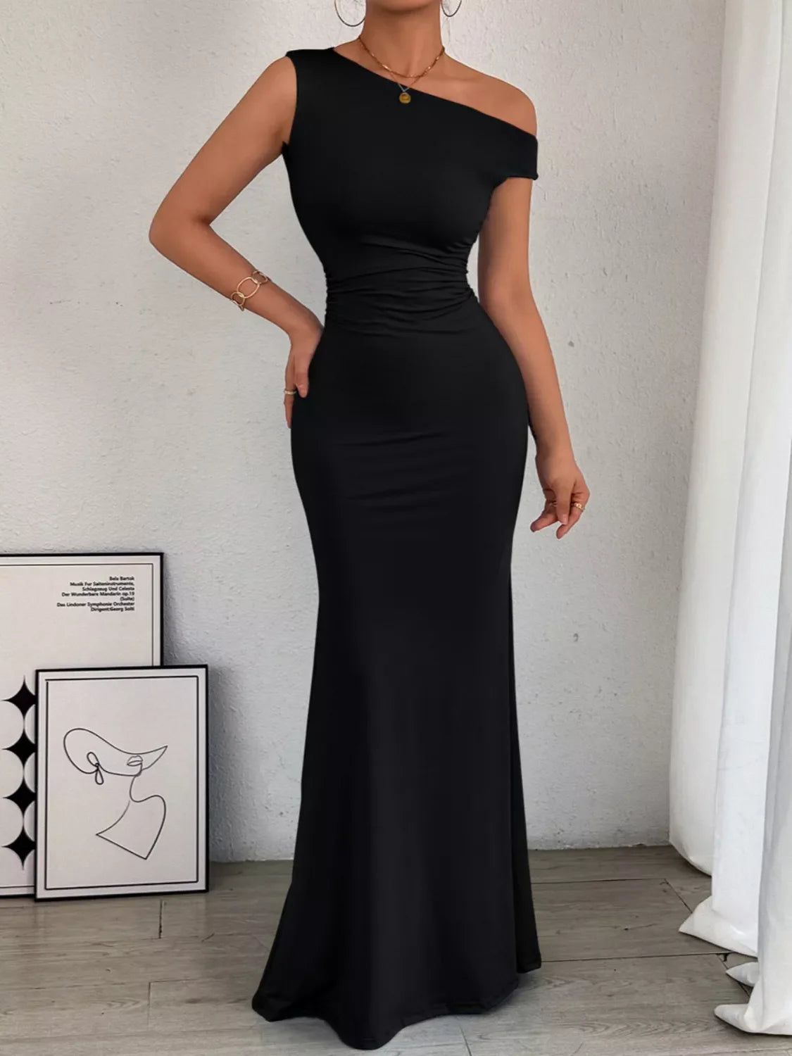 Hazel Blues® |  One-Shoulder Ruched Bodycon Maxi Dress