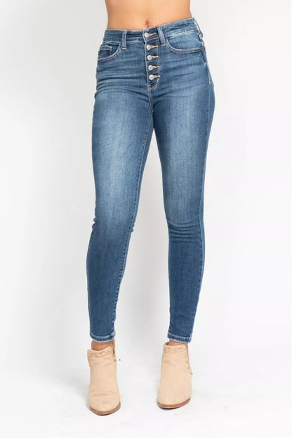 Hazel Blues® | Judy Blue High Rise Button Fly Skinny Jeans