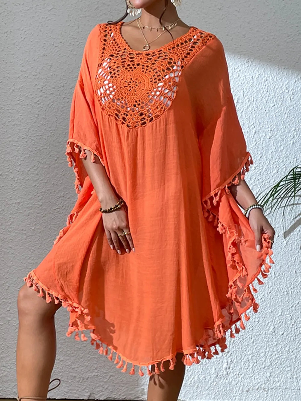 Hazel Blues® | Tassel Cutout Scoop Neck Cover-Up Dress