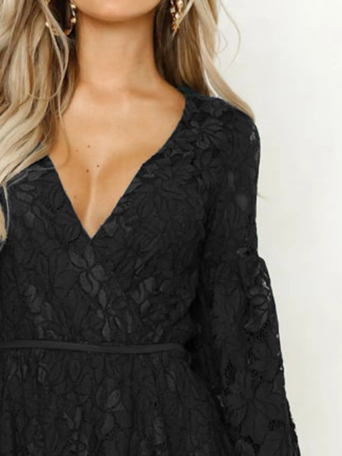 Hazel Blues® |  Lace V-Neck Long Sleeve Mini Dress